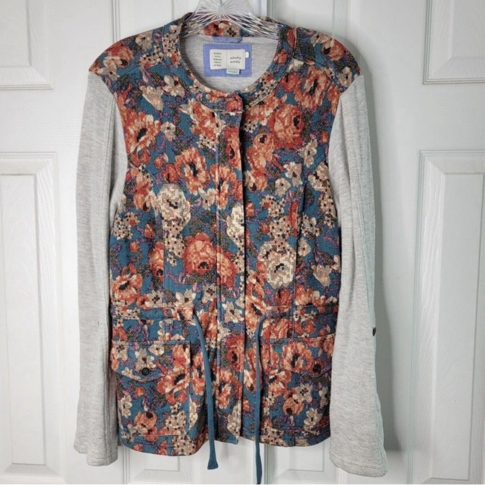 Anthropologie Saturday Sunday Floral zipper sweater jacket EUC size L